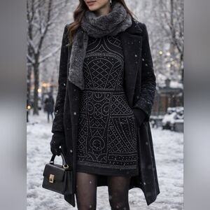 🖤 EUC Meaneor Black Studded Geometric Dress – Size XL